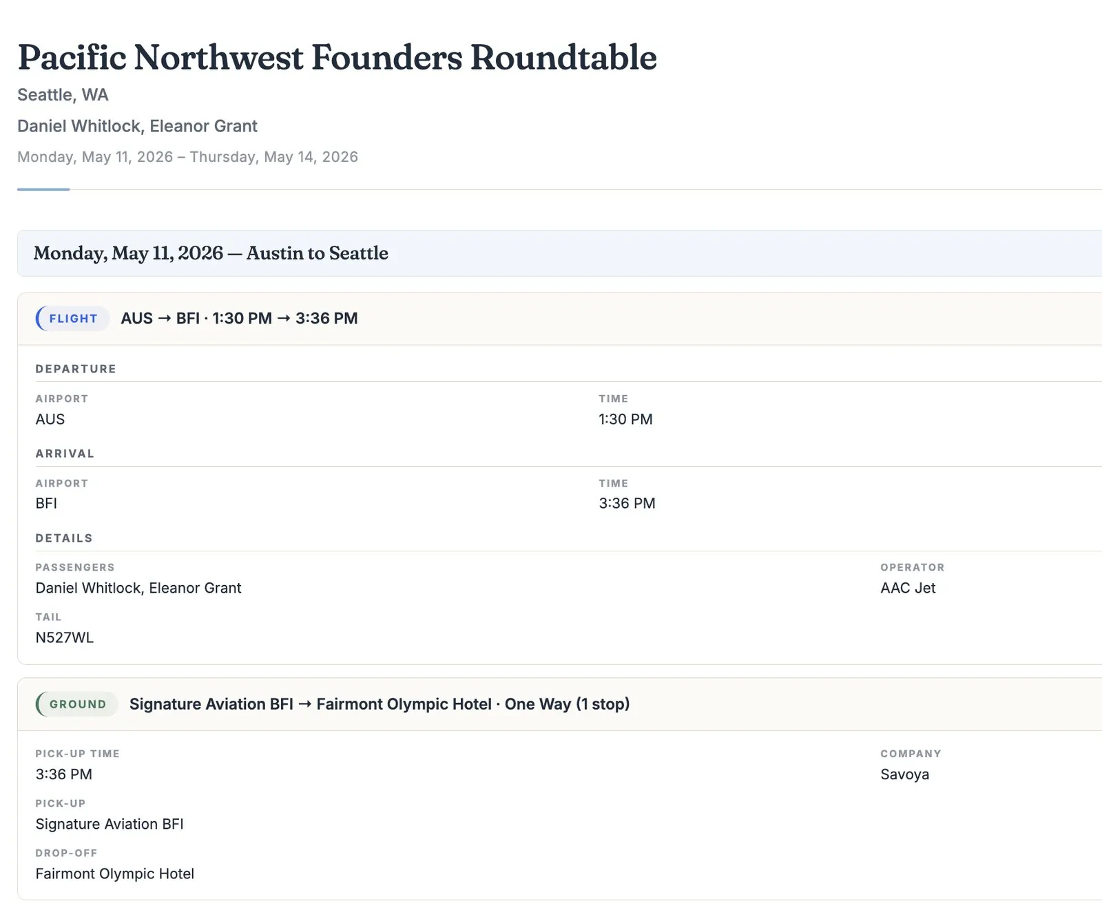 The Atlas, per-guest itinerary views and sharing options